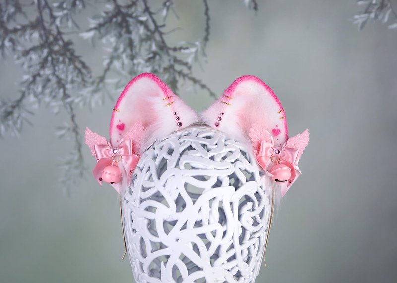 Pink Tiger Ears - 髮夾/髮圈 - 其他人造纖維 粉紅色