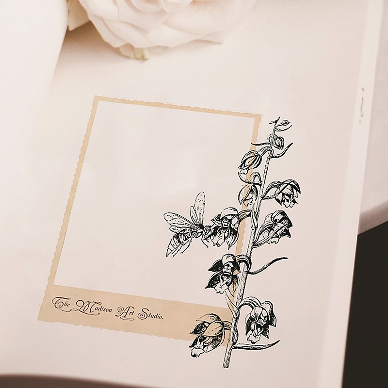 ไม้ ตราปั๊ม/สแตมป์/หมึก - [Bee language] in1 original hand account stamp retro wooden bee flower branch stamp