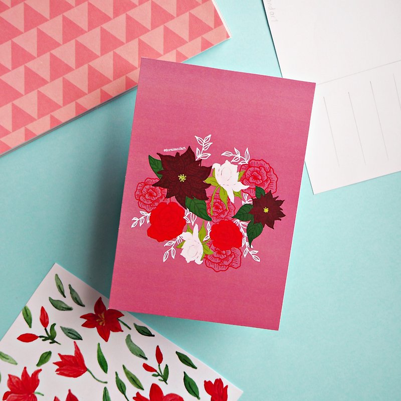 ピンクがかった花柄のポストカード - カード・はがき - 紙 多色