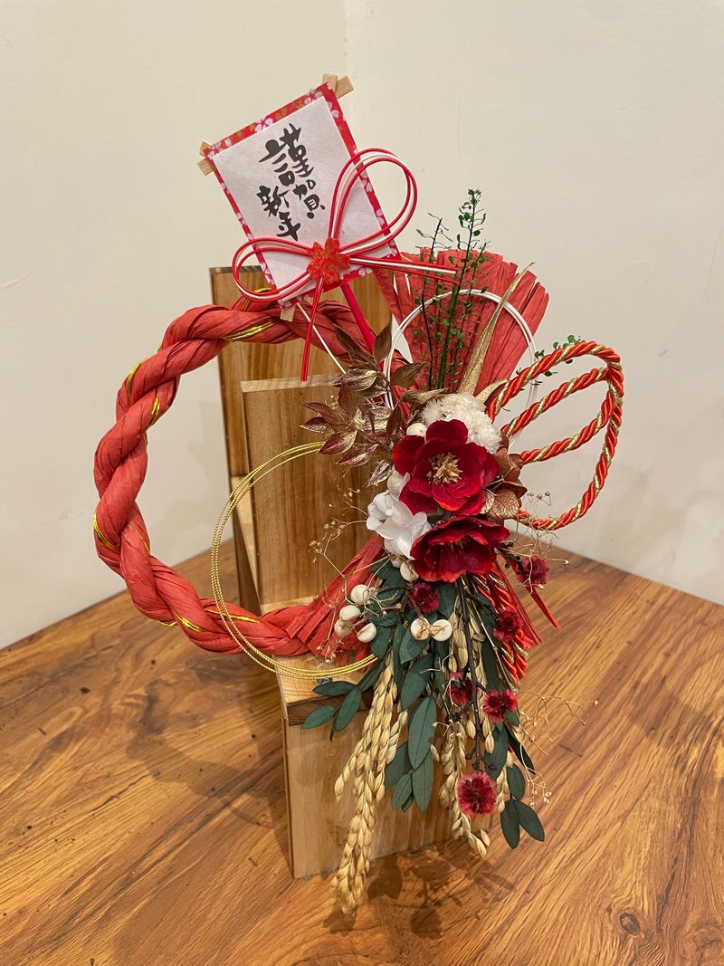 永生花注連繩 - 乾燥花/永生花 - 植物．花 紅色