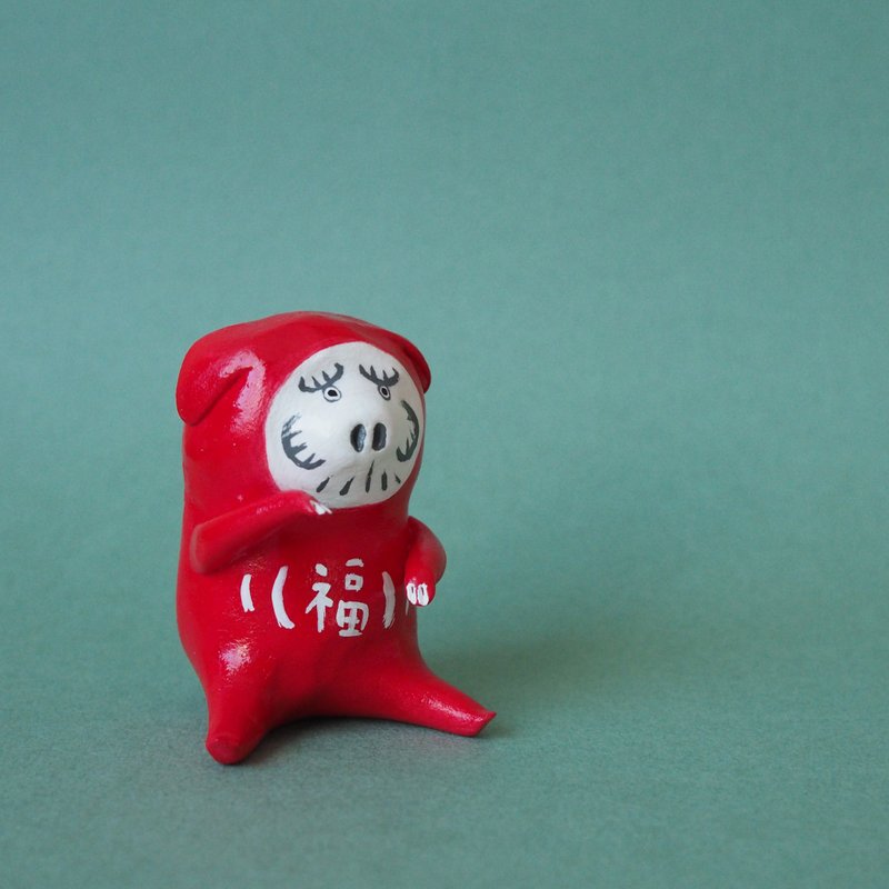 Pig daruma - 公仔/玩偶 - 黏土 紅色