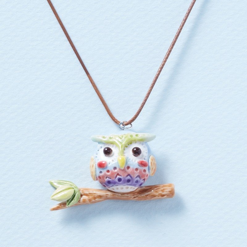 Blessing Owl-Handmade White Porcelain Necklace - สร้อยติดคอ - เครื่องลายคราม หลากหลายสี