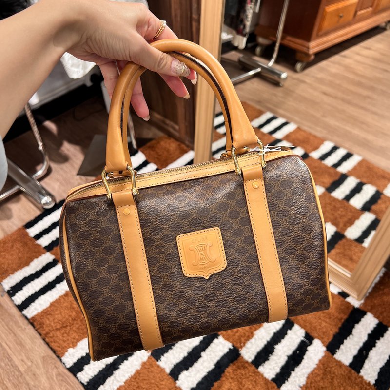 【Japan】Authentic Vintage CELINE 2000 Macadam Boston Bag - กระเป๋าถือ - หนังแท้ สีนำ้ตาล