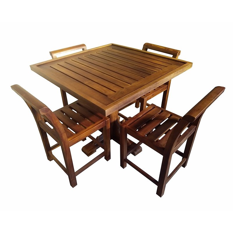 【吉迪市柚木家具】柚木麻將桌椅套組 一桌四椅 LT-035AS1+BS1