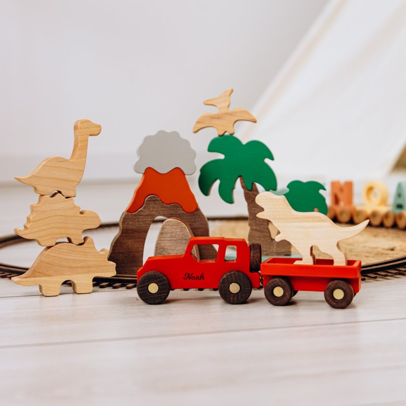 Safari Play Set For Kids Wooden Toys For Toddlers Baby Boy Gift Personalized Car - 寶寶/兒童玩具/玩偶 - 木頭 