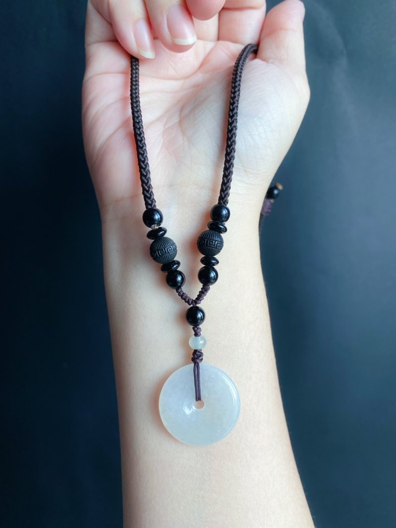 【售出】天然緬甸玉翡翠 冰晴底帶雪梨 平安扣 項鍊 禮物 長輩禮 - 項鍊 - 玉石 綠色