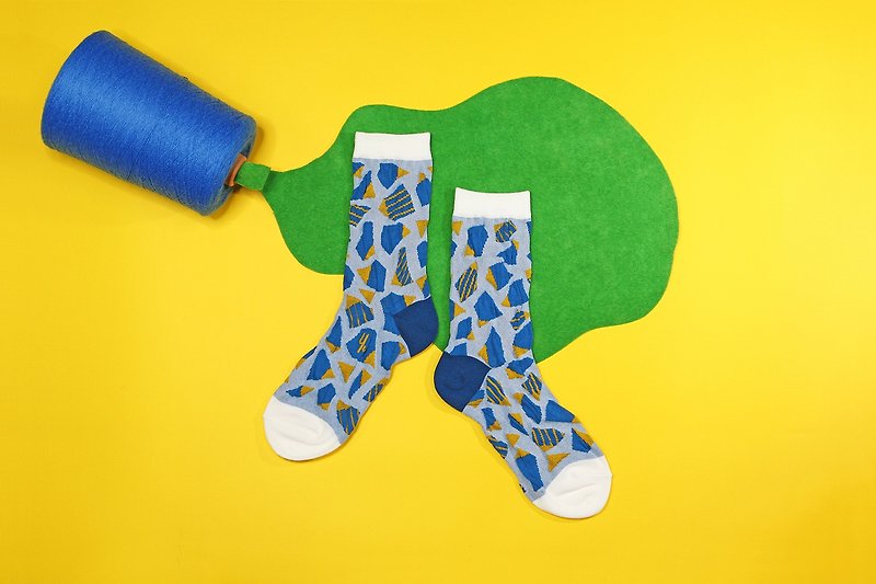 石板路 棉質中筒襪 - 襪子 - 藍 - 襪子 - 棉．麻 藍色