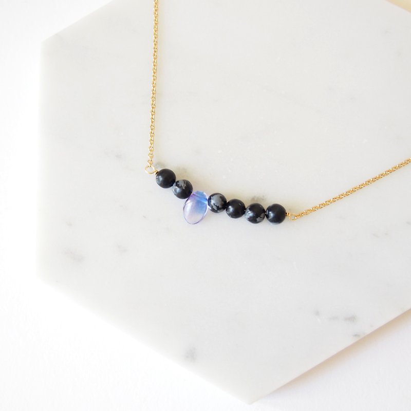 Stone minimalist black-blue-violet transparent glass-gold-plated necklace (40cm / 16 inches) gift - Necklaces - Gemstone Black