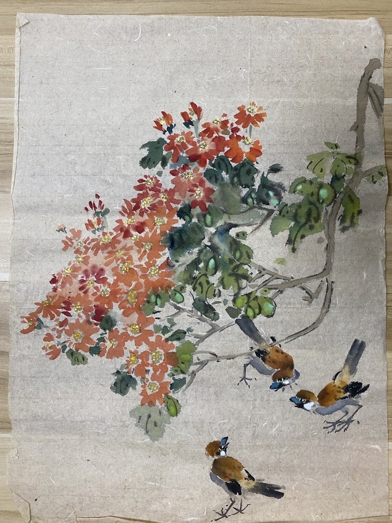 Ink painting of flowers and birds - โปสเตอร์ - กระดาษ สีกากี