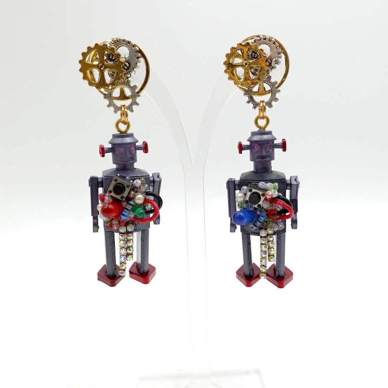 TIMBEE LO 手工製 爆炸機械人耳環 齒輪耳釘 懷舊機器人STEAMPUNK - 耳環/耳夾/耳骨夾 - 塑膠 多色
