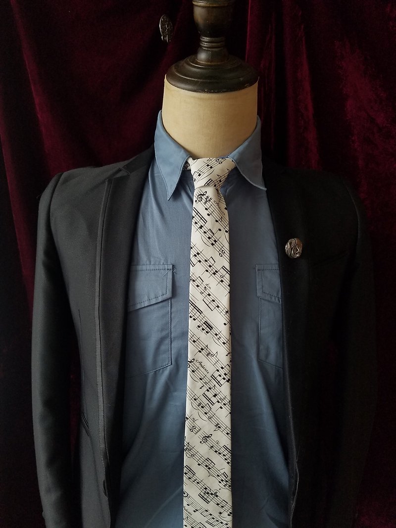 White Music Symbol Tie Academy Style Gentlemen's Tie - Ties & Tie Clips - Cotton & Hemp White