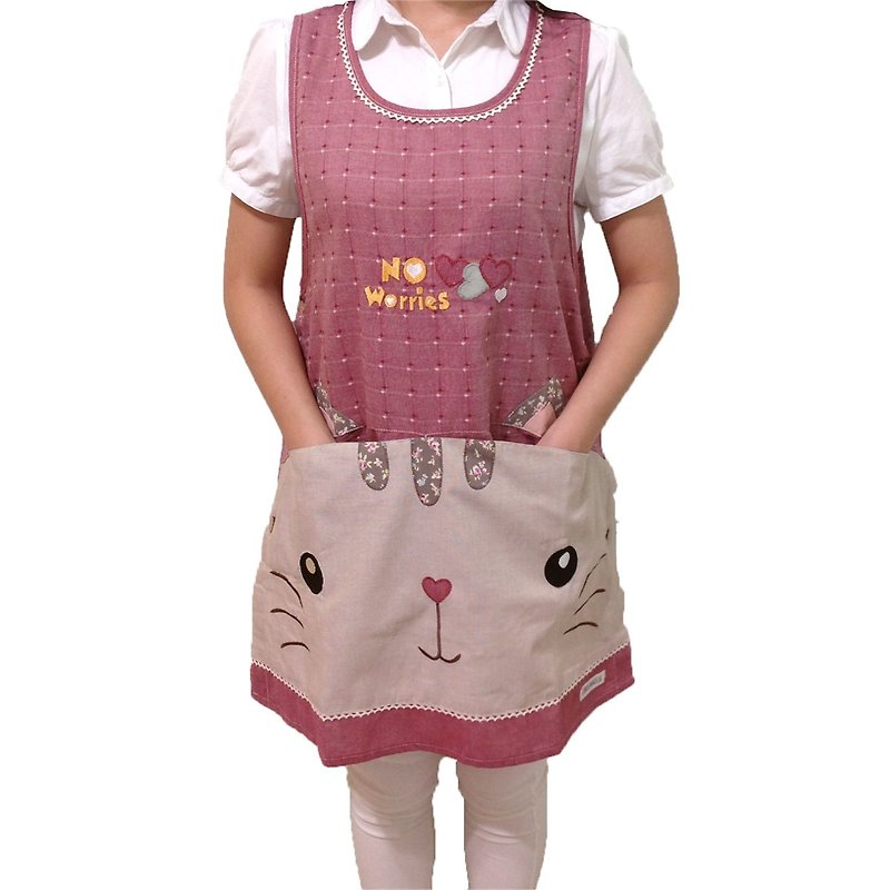 [BEAR BOY] cute cat double pocket apron red (side buckle) - ผ้ากันเปื้อน - วัสดุอื่นๆ หลากหลายสี