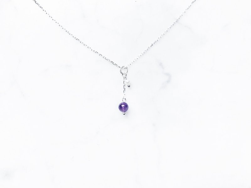 ::彩虹糖::  紫水晶(紫) 垂墜 微光切割鎖骨鍊 (2.0) - 鎖骨鍊 - 寶石 