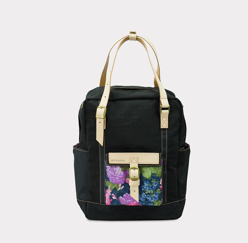 New Arrival【ZeZe Bag】DYDASH x 3way/hand bag/shoulder bag/backpack/diaper bag/contrast color(Calmly black flower ) - Backpacks - Genuine Leather 