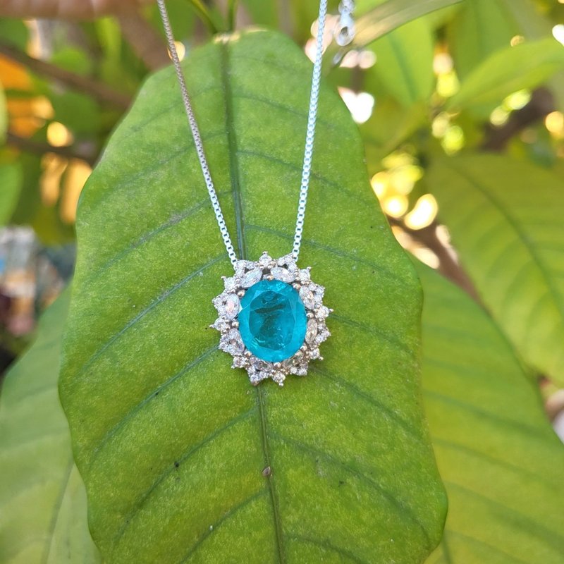 Sterling silver necklace with Pendent paraiba tourmaline - Necklaces - Sterling Silver 