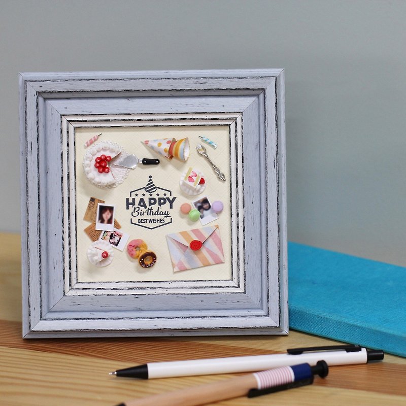 Miniature Happy Birthday Frame Customized Decoration Zakka birthday gift - ของวางตกแต่ง - ดินเหนียว หลากหลายสี