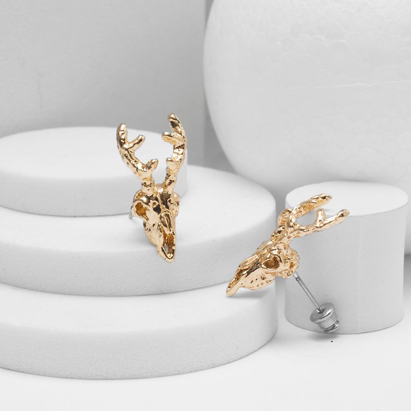 Recovery Deer Bone Earrings (Gold) - ต่างหู - โลหะ สีทอง
