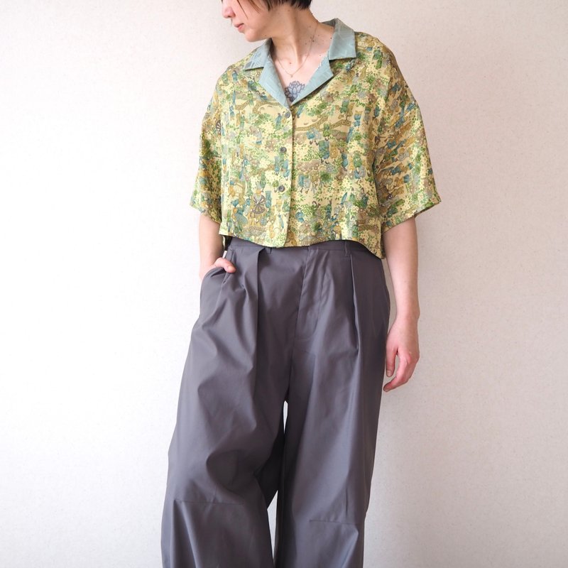 【日本製造】復古和服升級改造短襯衫 M-L、獨一無二、絲綢上衣 - 女襯衫 - 絲．絹 