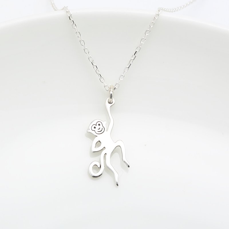Cute Naughty Monkey s925 sterling silver necklace Birthday Valentine Day gift - Necklaces - Sterling Silver Silver