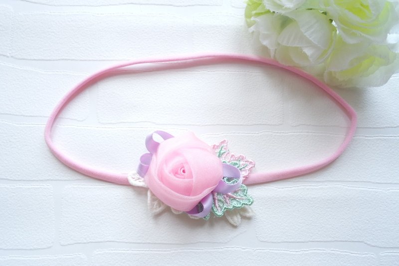 Handmade 玫瑰花 嬰兒頭帶髮飾 - 口水肩/圍兜 - 其他材質 粉紅色