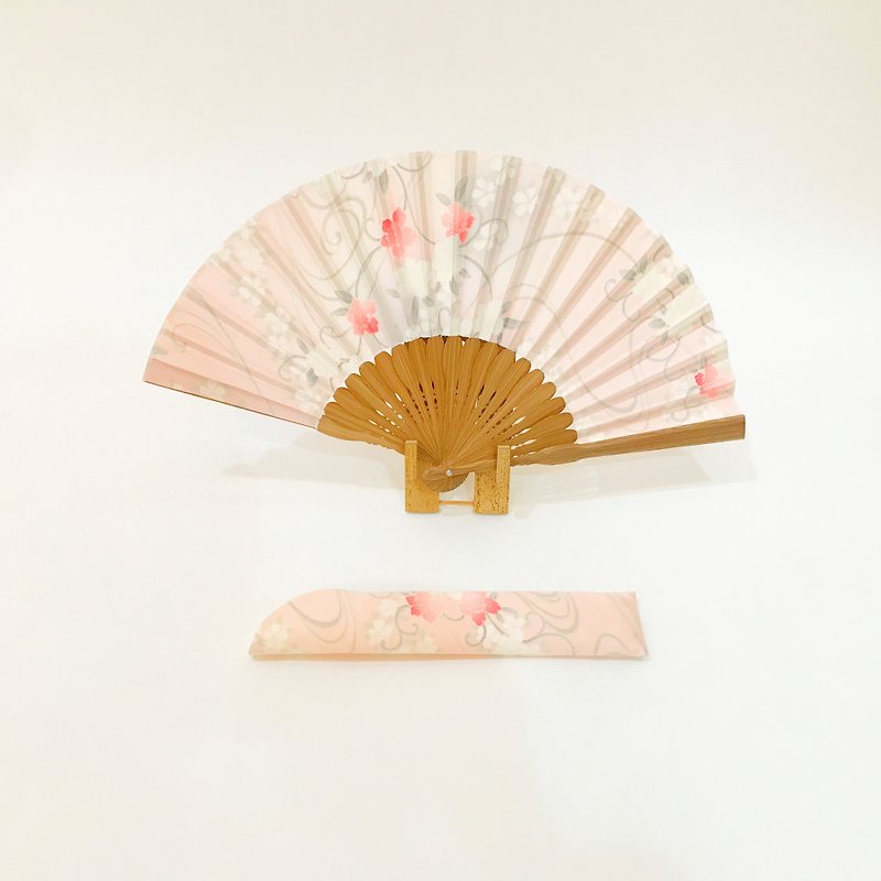 Kimono Fan (Sensu) created by upcycling Japanese Vintage Silk Kimono. #36 - Fans - Silk Pink