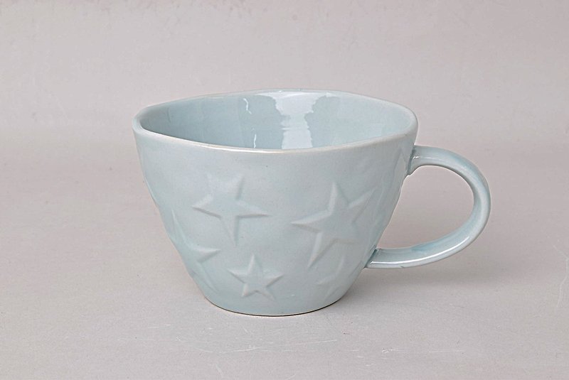 【日本SHINA CASA】Starry系列淡藍色星星湯杯/馬克杯/陶杯/廣口杯 350ml - 咖啡杯 - 陶 藍色