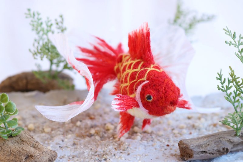 土佐錦　和金　桜　琉金　東錦　金魚　オランダ獅子頭　羊毛フェルト　夏　ブーケ　花　薔薇　秋　ピンポンパール - 公仔/玩偶 - 羊毛 紅色
