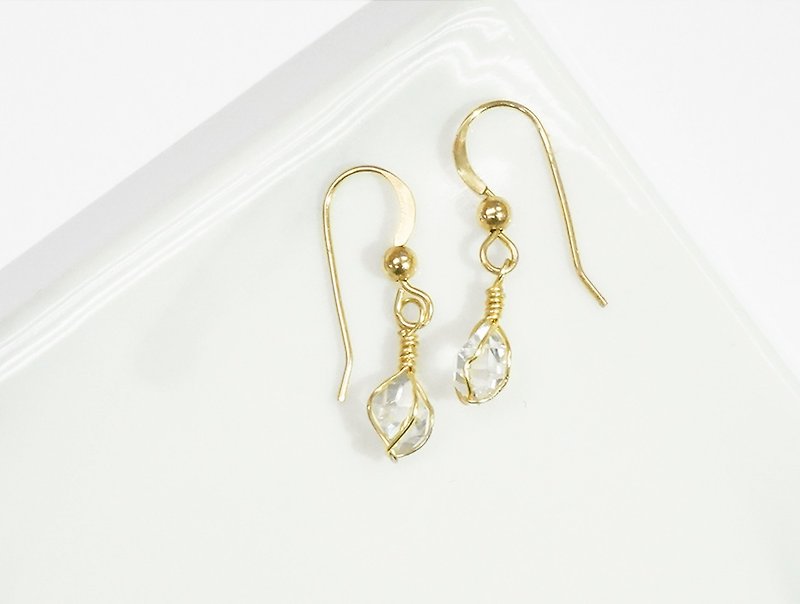 Edith & Jaz • Herkimer Diamond Handmade Silver Wire Earrings - Gold Color - Earrings & Clip-ons - Gemstone Transparent