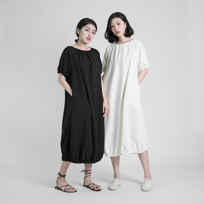 Thought wrinkled bubble dress _8SF117_ off-white - One Piece Dresses - Cotton & Hemp White