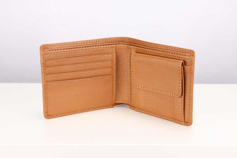 W004 Wallet+Coin pocket - Caramel - Genuine leather - 皮夾/長短夾/錢包 - 真皮 咖啡色