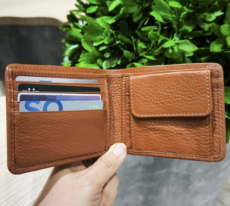 W004 Wallet+Coin pocket - Caramel - Genuine leather - 皮夾/長短夾/錢包 - 真皮 咖啡色