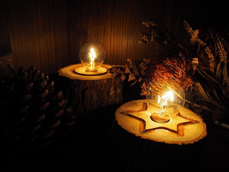 【Customized Gift】Happy Light Night Light│Camphor Tree Log│Handmade│Luminous Light│Graduation - Lighting - Wood Brown