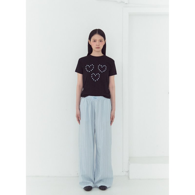 PILLOW STRIPE BANDING PANTS (SKY) - 女長褲 - 棉．麻 透明