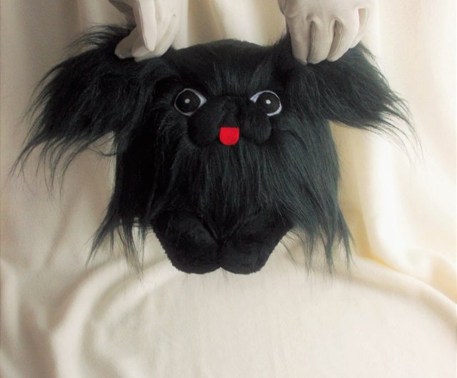 Pekingese dog pure clean black long haired fur doll stuffed