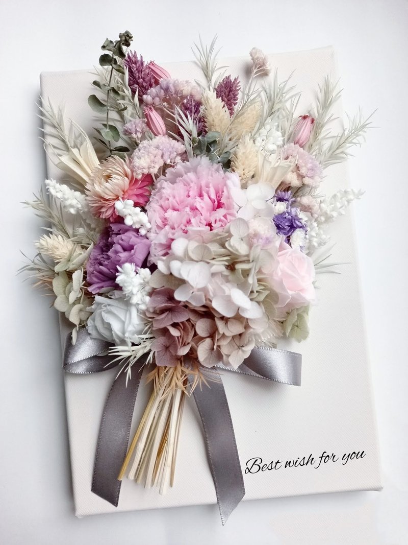 [Eternal Flower Gift] Canvas Everlasting Flower Bouquet/Birthday Gift/Graduation Flower Gift/Thank You Flower Gift/Customization available - Dried Flowers & Bouquets - Plants & Flowers Pink