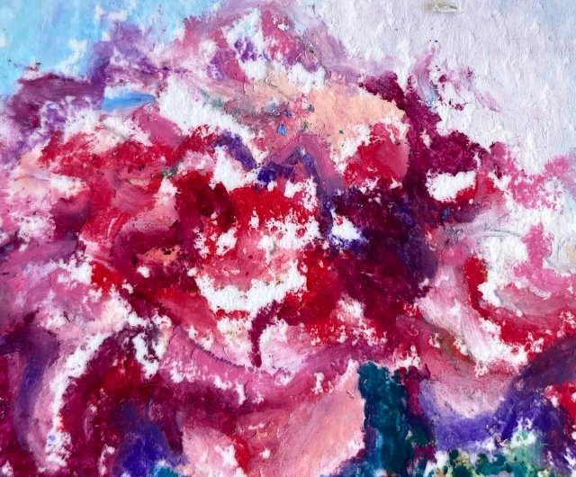 バラ オイルパステル画 花の静物画 ミニアート - ショップ