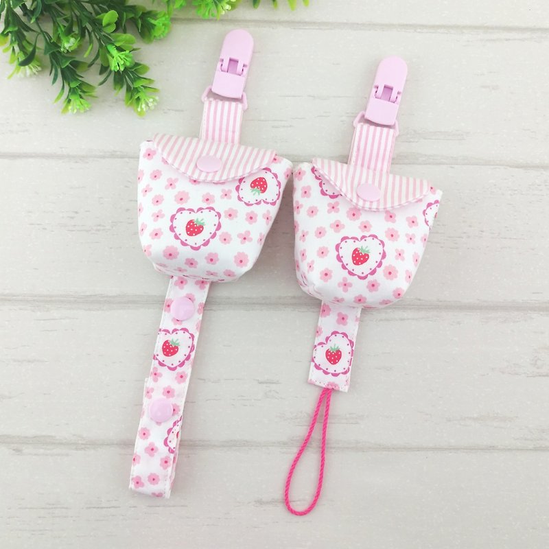 Strawberry love. Pacifier chain pacifier pouch + group (with the same paragraph talismans bags) - Bibs - Cotton & Hemp Pink
