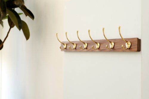 Solid wood clothes hangers 3 pieces/set North American black walnut + brass  beauty - Shop CHONG Hangers & Hooks - Pinkoi