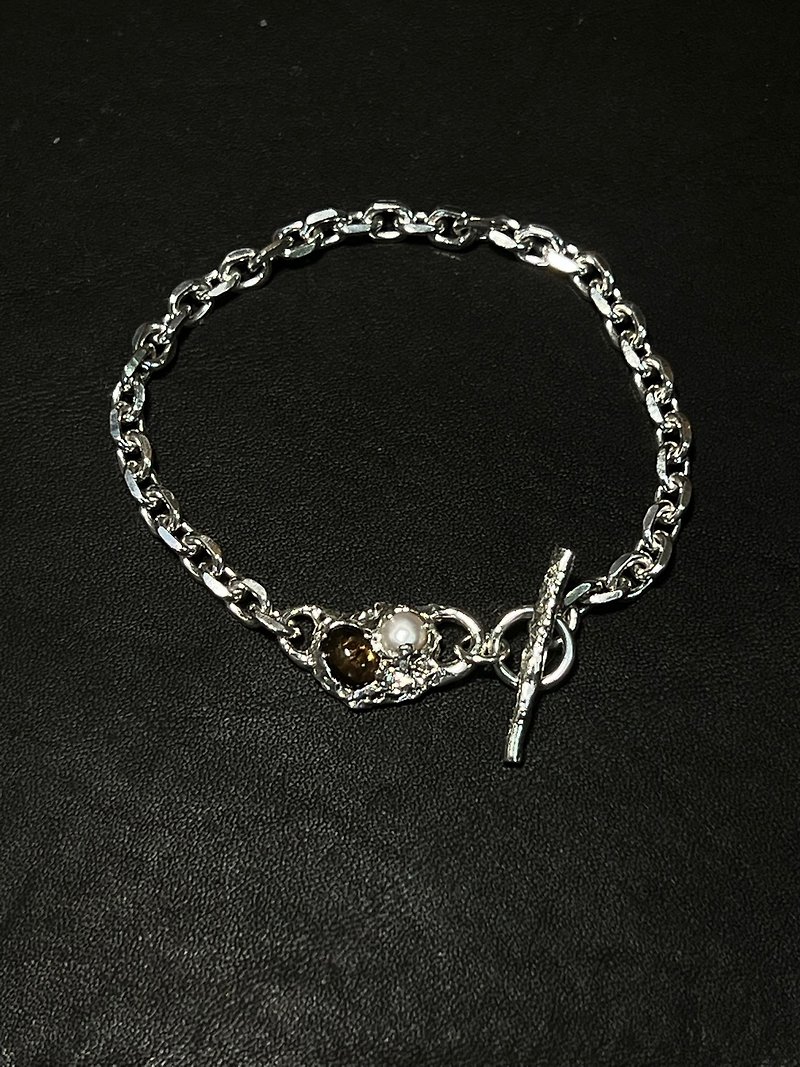 Citrine Pearl Gemstone Sterling Silver Bracelet - สร้อยข้อมือ - ไข่มุก สีเงิน