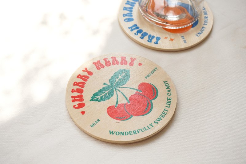 Screen Printed Coasters | Retro Vibes Fruits - ที่รองแก้ว - ไม้ หลากหลายสี