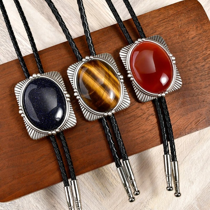 Baoxi Series Paul Tie Bolo Tie Genuine Leather Necklace Leather Rope Tie Long Necklace - Ties & Tie Clips - Genuine Leather Silver