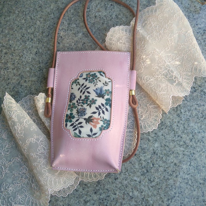 Mobile Phone Shoulder Bag-purple Pink ーHand-dyed is uneven. - กระเป๋าแมสเซนเจอร์ - หนังแท้ 