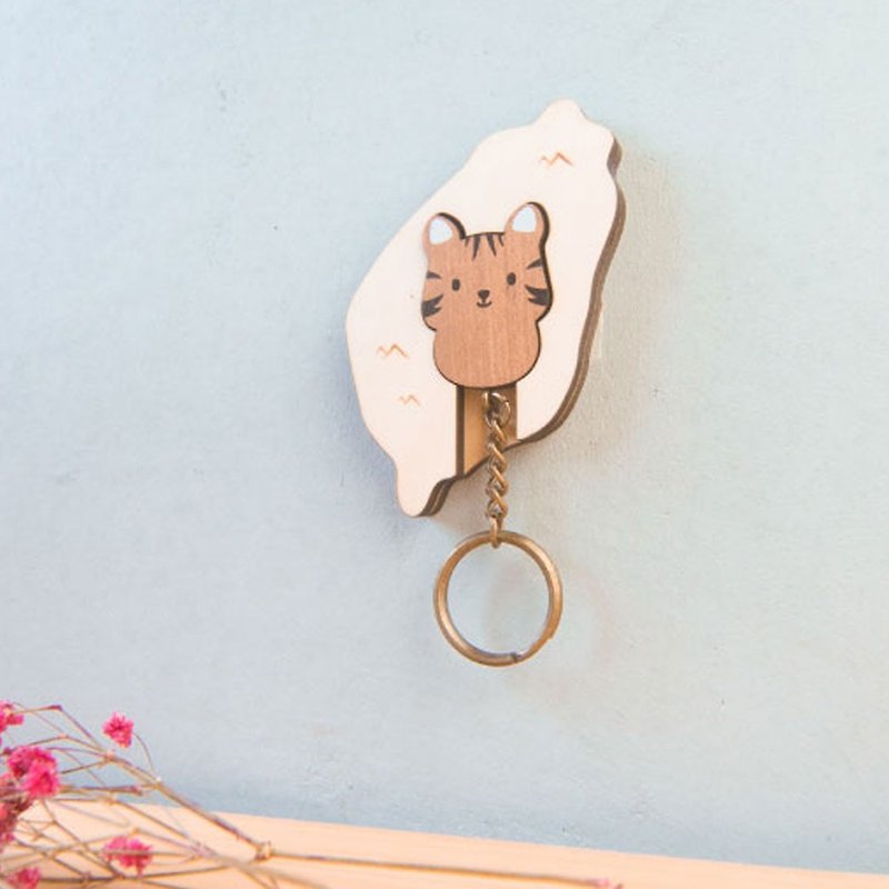 Key House Leopard Cat Customizable Storage Decoration Gift Birthday - ที่ห้อยกุญแจ - ไม้ สีนำ้ตาล