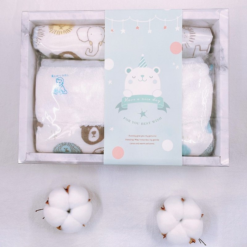 Japan Boribon oeuf colorful zoo bathing gift box set of 3 (including gift box paper seal / bag) - Baby Gift Sets - Cotton & Hemp White