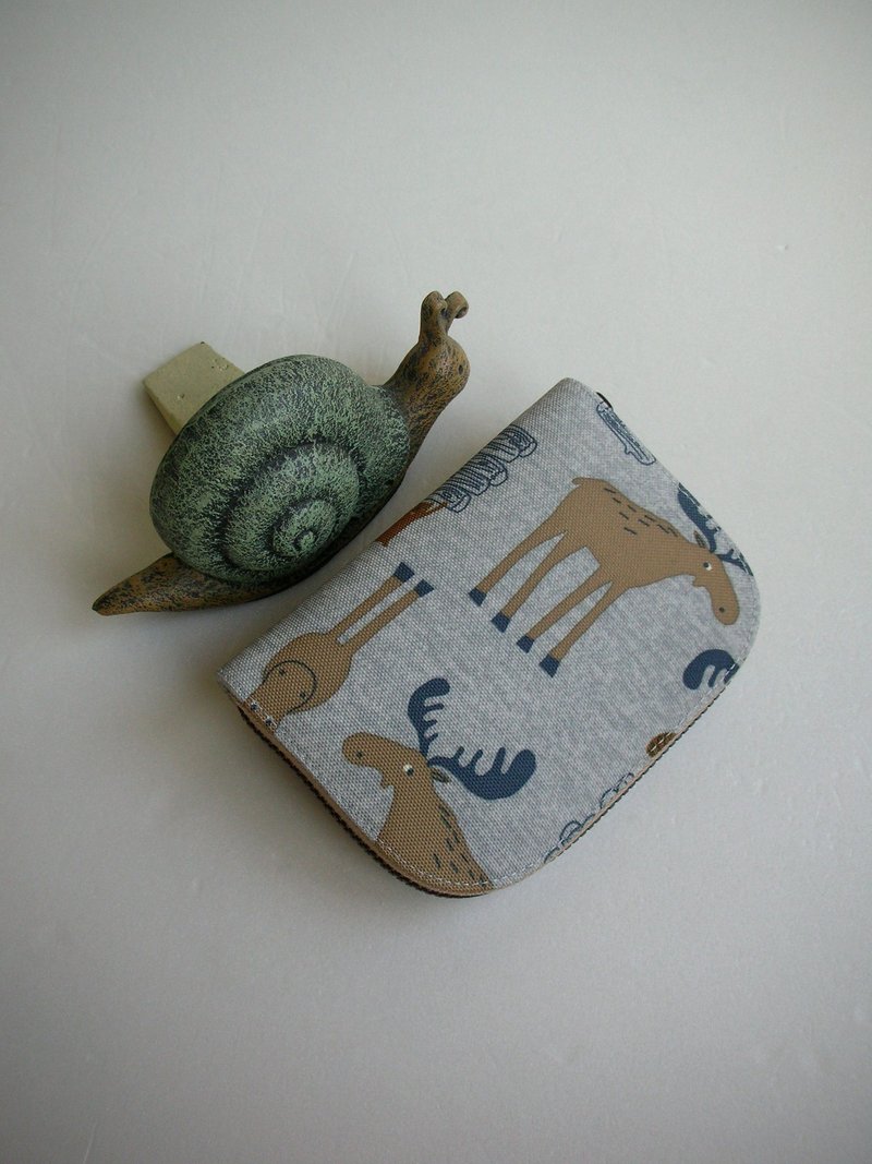 [Elk is aiming at me] Fine canvas-short clip/wallet/coin purse/gift - กระเป๋าสตางค์ - ผ้าฝ้าย/ผ้าลินิน สีเงิน
