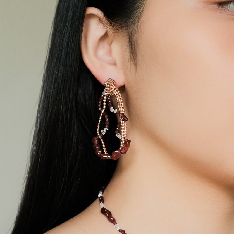 Space Ice - Magenta Mist - Beaded Chain Drop Earrings (Rose Gold Plated) - Earrings & Clip-ons - Sterling Silver Pink