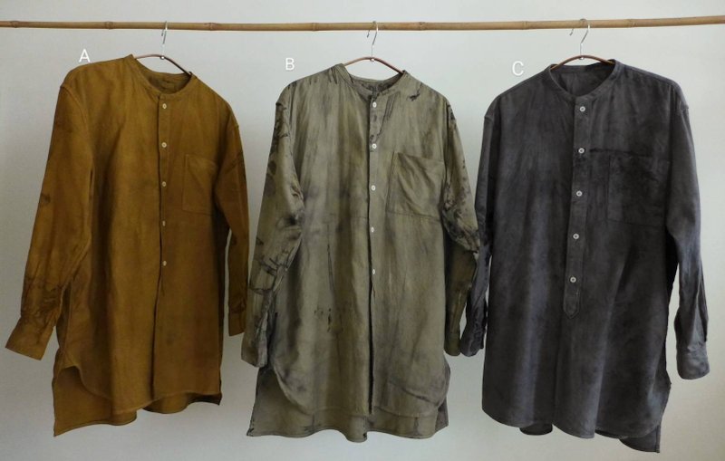 rust-dyed long shirt - Men's Shirts - Cotton & Hemp 