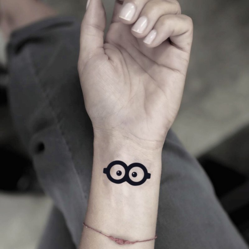 Cartoon Glasses Temporary Fake Tattoo Sticker (Set of 4) - OhMyTat - สติ๊กเกอร์แทททู - กระดาษ สีดำ