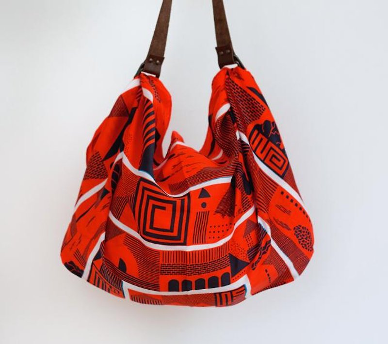 Maze Cinnabar & Brown leather carry strap set - Messenger Bags & Sling Bags - Cotton & Hemp Orange