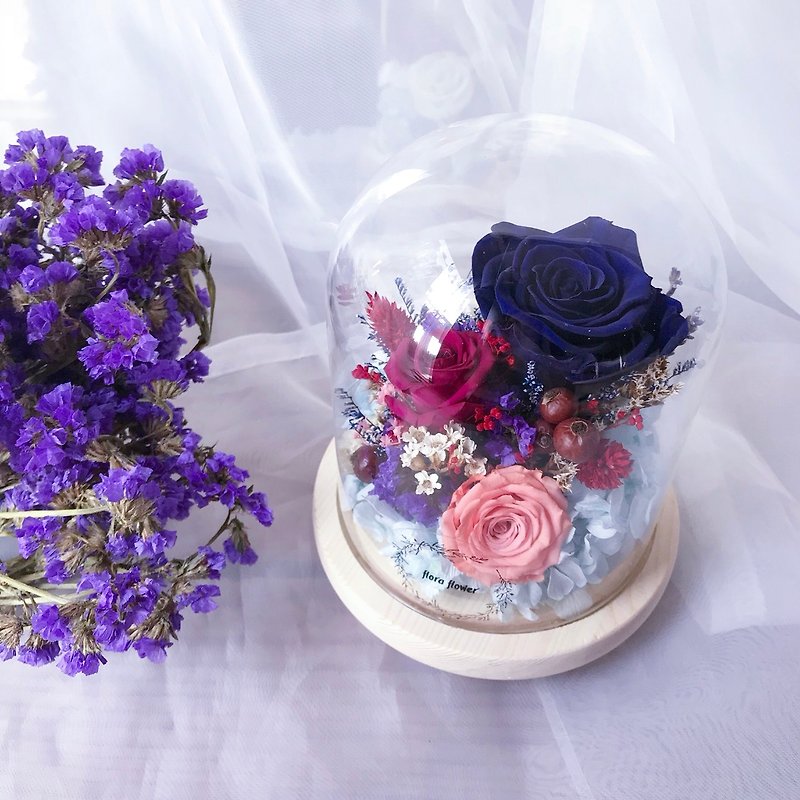 Blue Red Round Night Light - Eternal Flower Night Light / Small Bridal / Bridesmaid / FLORA FLOWER / Birthday Present - ตกแต่งต้นไม้ - พืช/ดอกไม้ สีน้ำเงิน